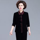 中年妈妈春装 女春秋高端贵夫人上衣 翻领外套高贵中老年金丝绒套装