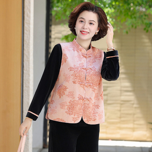 中老年女装 新中式 2025新款 国风上衣马甲套装 金丝绒三件套 妈妈秋装
