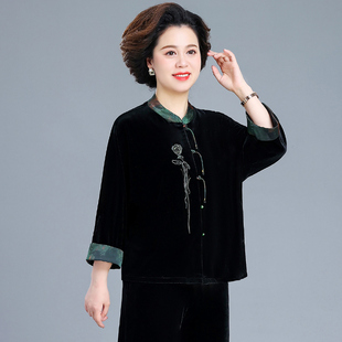 新中式 中老年女装 外套阔太太高贵两件套 金丝绒套装 中年妈妈春秋装