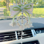郁金香蝴蝶结汽车挂件水晶车载后视镜铃兰花吊坠小仙女车用装 饰品