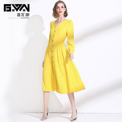 黄色新款简约风脚踝森系连衣裙