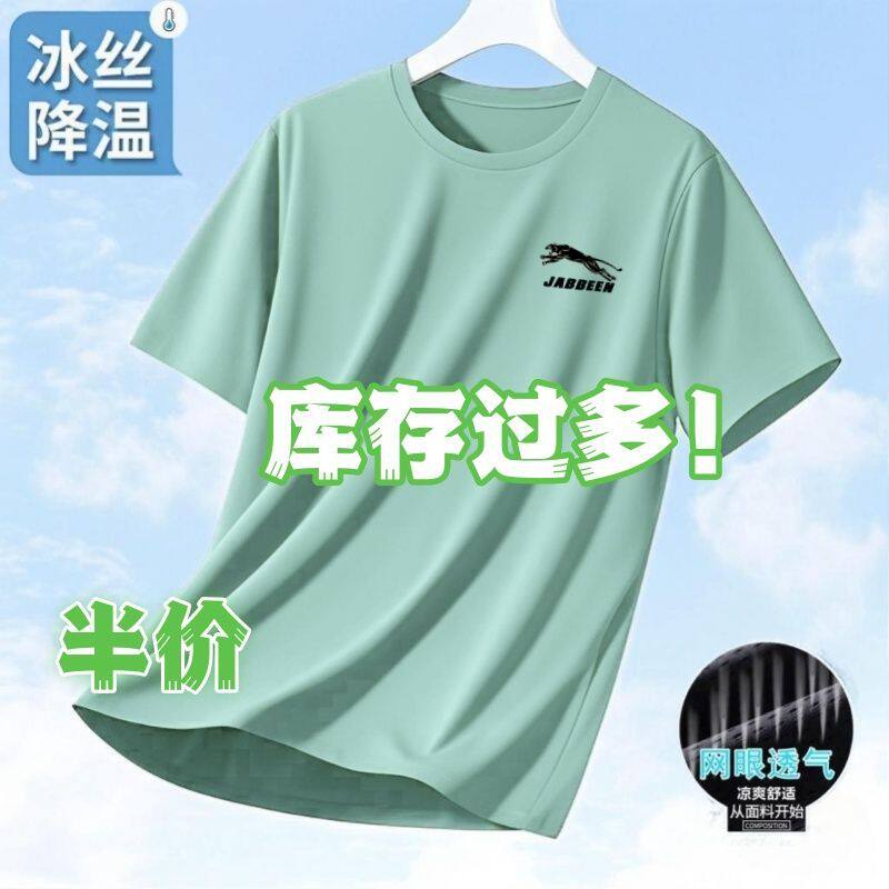 宽松大码特价冰丝凉感透气速干网眼短袖t恤男士夏季运动半袖上衣