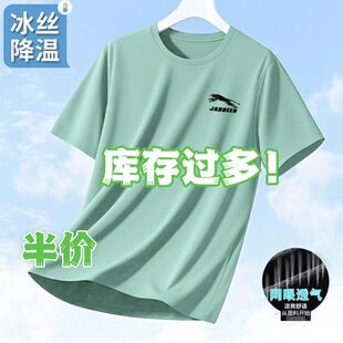 宽松大码特价冰丝凉感透气速干网眼短袖t恤男士夏季运动半袖上衣