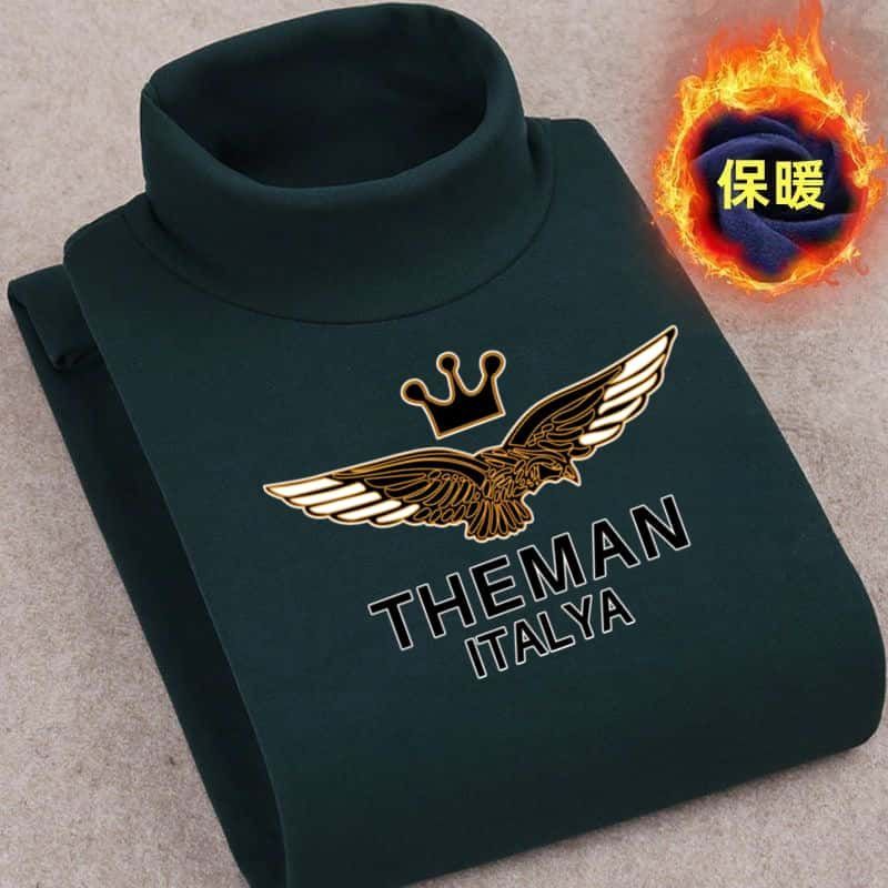 双面保暖德绒加厚秋冬长袖t恤男士中高领针织保暖打底衫男装1/2件
