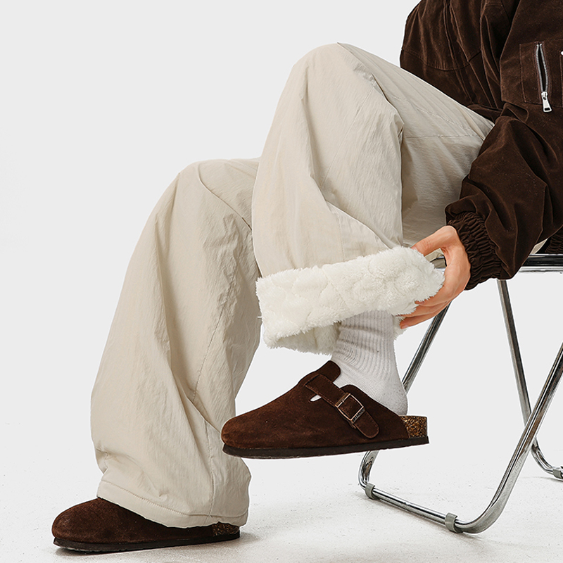 羊羔毛加绒卫裤男女冬季加厚防水滑雪裤宽松直筒保暖棉裤休闲裤子