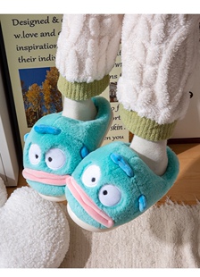 日系丑鱼人鱼汉顿棉拖鞋情侣女生家居保暖棉鞋卡通加绒拖鞋包跟