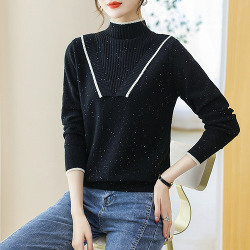 2023新款春秋冬女羊毛衫针织上衣洋气妈妈百搭减龄显瘦半高领打底