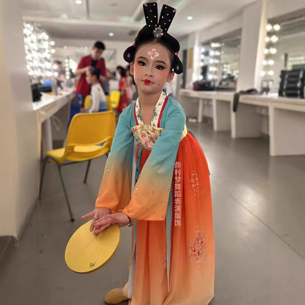 儿童汉服执镜佣女童襦裙执镜俑演出服中国风民族舞古装舞蹈唐装