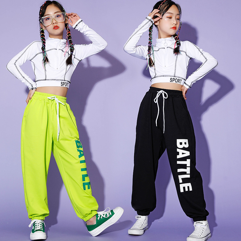 爵士舞服装女童时髦演出服上衣儿童街舞嘻哈衣服女孩练功服少儿酷