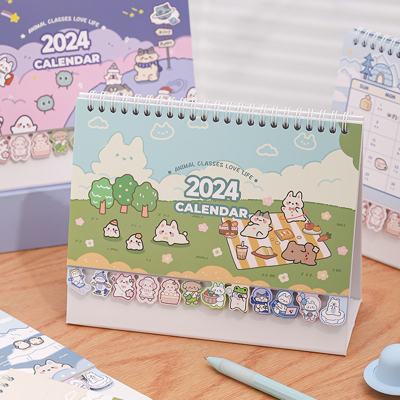 2024年台历新款办公室桌面摆件2023年日历儿童可爱卡通月历简约创意ins风考研工作自律打卡记事计划本定制_虎窝淘
