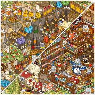 一物造方2.0系列造景贴纸海盗酒馆黄金矿场微缩场景合集本3D立体小屋贴画手帐手工DIY拼贴手帐解压玩具女孩