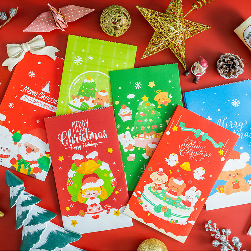 圣诞节礼品袋萌萌哒圣诞季系列文件袋小熊插画纸袋小号精致手提袋浪漫
