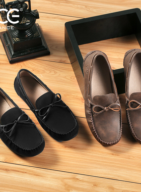 CCE真皮休闲皮鞋男士疯马牛皮软面软底懒人一脚蹬豆豆鞋男鞋23020