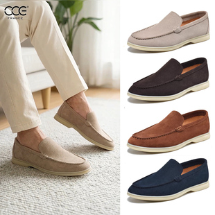 男T6539 舒适开车休闲鞋 一脚蹬反绒皮真皮透气乐福鞋 CCE牛皮男鞋