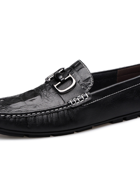 CCE男鞋鳄鱼纹牛皮豆豆鞋夏季真皮薄款透气英伦一脚蹬乐福鞋2025