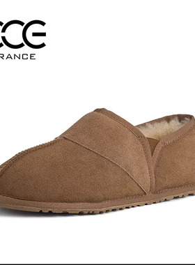 CCE男士面包鞋雪地靴低帮羊皮毛一体保暖加绒懒人一脚蹬棉鞋8196