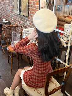 夏日之之晚-【8月23号20点上新】复古红色蓝色格子少女连衣裙