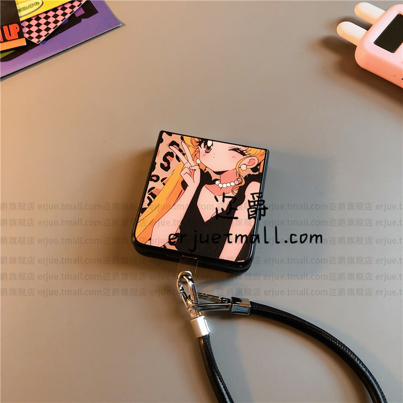 水冰月豹适用华为pocket2手机壳purax硬nova三星zflip6 4卡通vivox皮oppofindn3n2女荣耀v小米mix flip绳p50