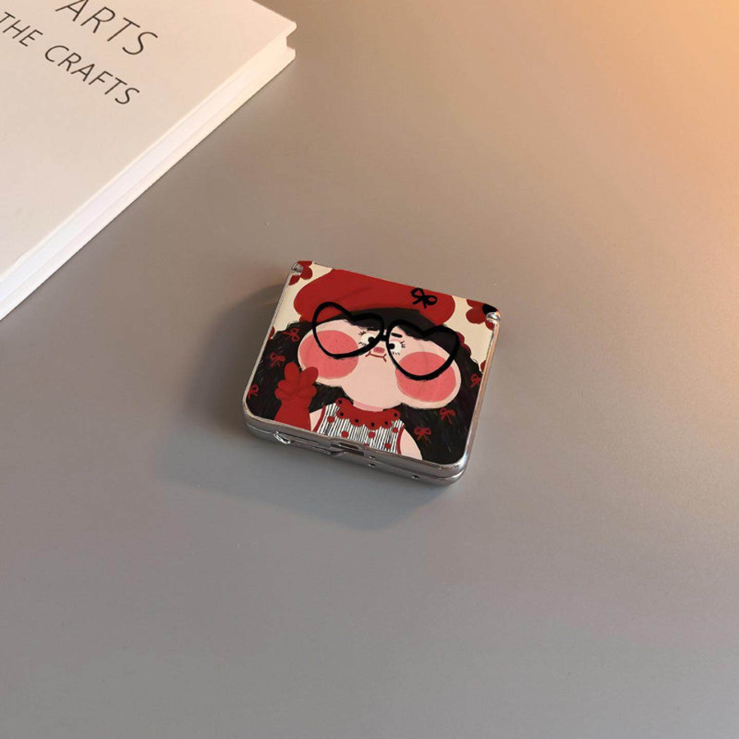 眼镜女孩中轴磁吸适用华为purax手机壳硬pocket2磨砂小米mixflip可爱nova荣耀vflip2三星zflip7564卡通女p50