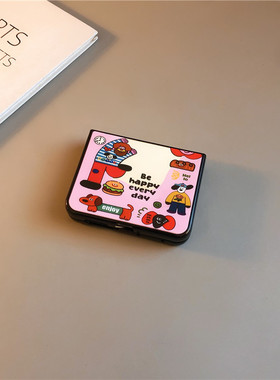 镜子可爱插画适用华为purax手机壳pocket2小米mixflip硬novaflips三星zflip764卡通p50光面oppofindn3n2女w25