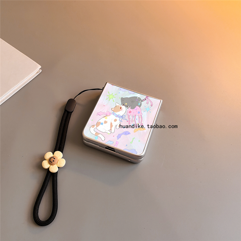 梦幻猫咪适用小米mixflip华为purax手机壳pocket2硬novaflip三星zflip7564卡通vivox磨砂oppofindn3n2女p50