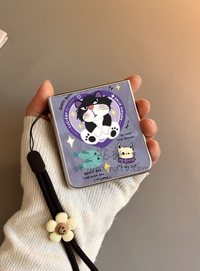 法西斯猫咪适用华为purax手机壳pocket2小米mixflip硬novaflips三星zflip764卡通p50磨砂oppofindn3n2女w25