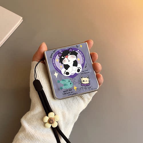 法西斯猫咪适用华为purax手机壳pocket2小米mixflip硬novaflips三星zflip764卡通p50磨砂oppofindn3n2女w25