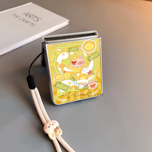 金钱猪有钱花适用华为purax手机壳pocket2小米mixflip硬novaflips三星zflip764卡通p50磨砂oppofindn3n2女w25