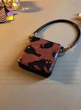 黑色猫适用华为pocket2手机壳purax皮nova三星zflip7 5 6卡p50通vivox flip硬oppofindn3n2女w24荣耀v小米mix