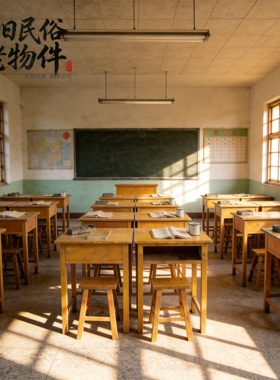 怀旧8090年代双人课桌装饰摆件