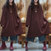 T恤女2025早春新款 复古做旧大码 圆领长款 百搭休闲慵懒风上衣遮肉