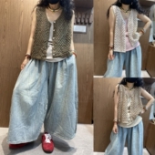 纯色复古镂空单排扣针织马夹女2025夏季 宽松圆领外搭坎肩 新款