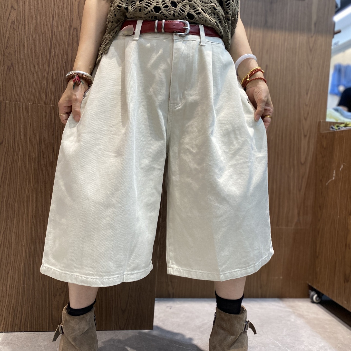 棉麻休闲短裤女夏新款白色裤子高腰显瘦直筒A字阔腿七分裤