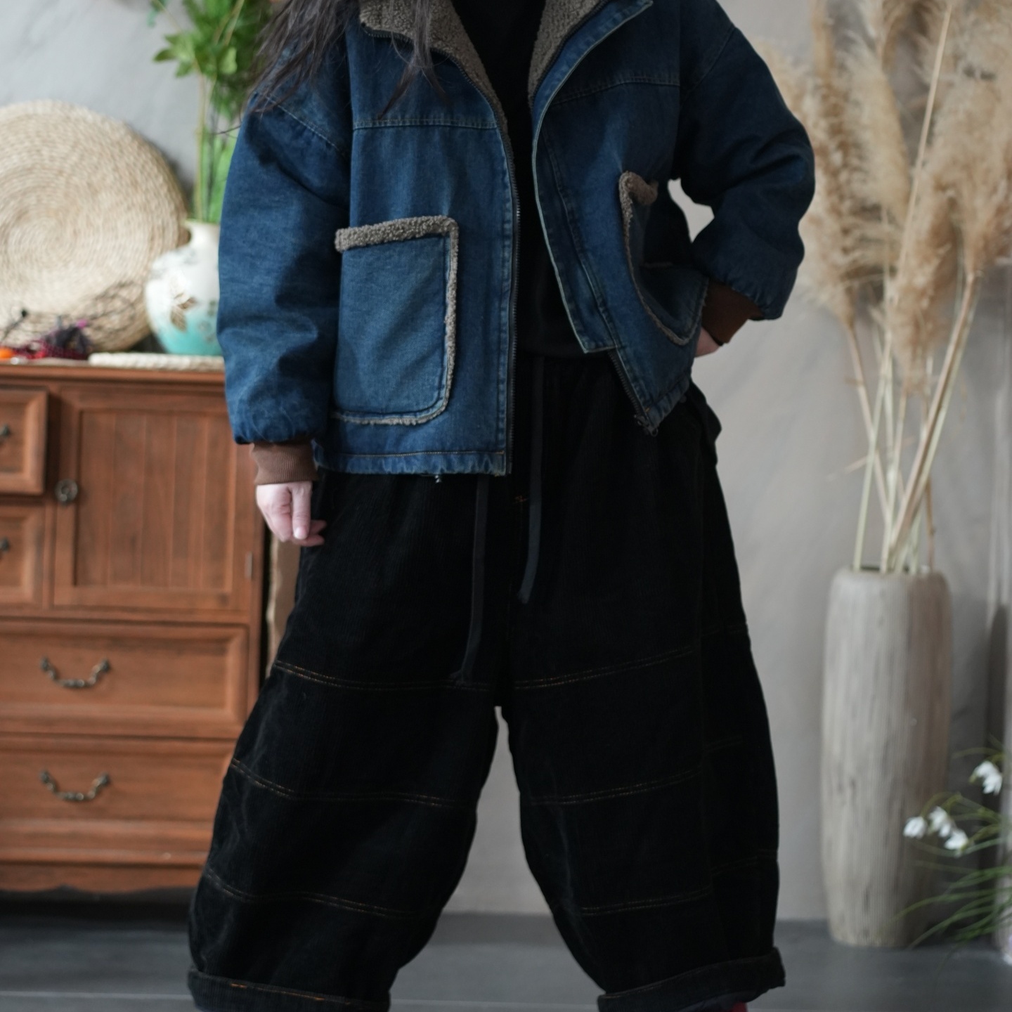 口袋毛边两面穿牛仔棉服女宽松短款大码拉链外套冬季保暖棉袄百搭