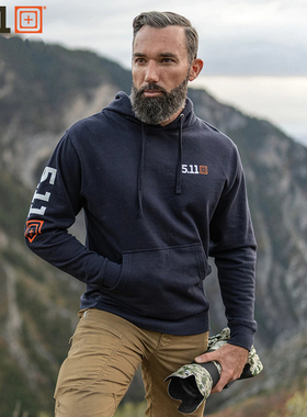 5.11新品里程连帽卫衣511logo大码棉纯色帽衫男士休闲套头衫42182