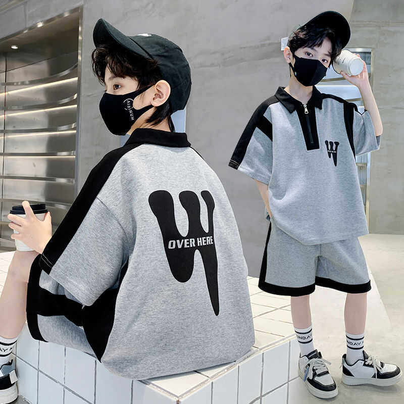 男孩新款短袖短裤运动两件套2025新款男童夏装男生时髦中大童套装