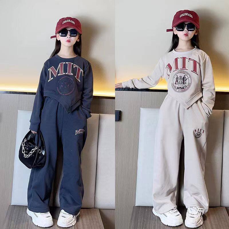 女童春秋复古字母卫衣运动套装洋