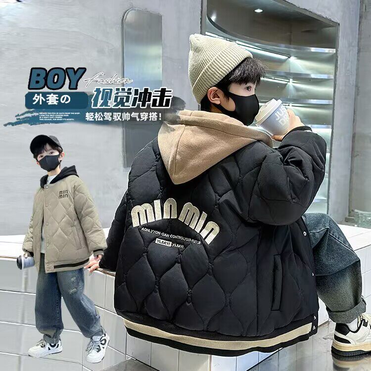 男童棉服外套新款秋冬加厚连帽中大童帅气保暖棉衣儿童加厚童装潮