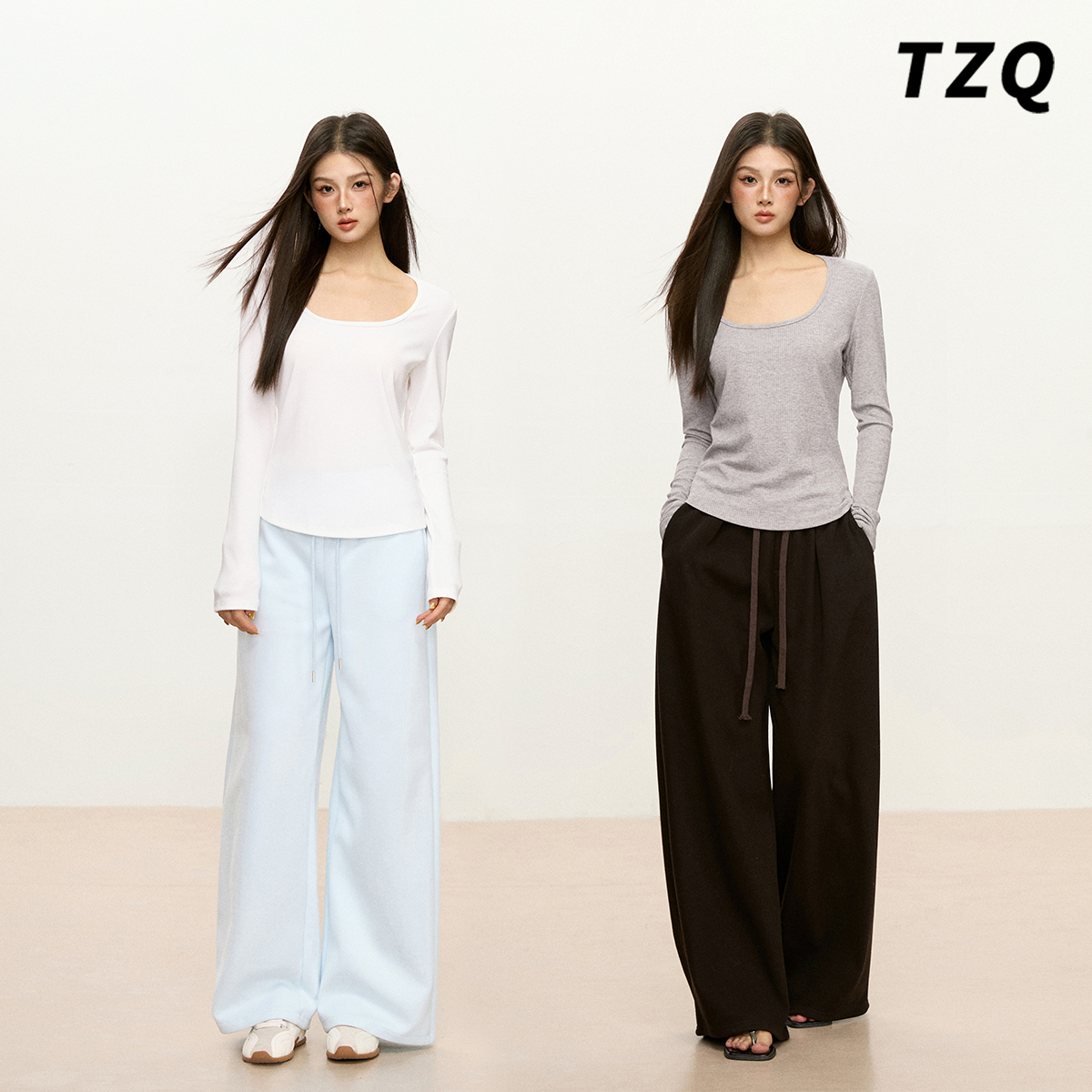 韩版简约长袖圆领T恤女