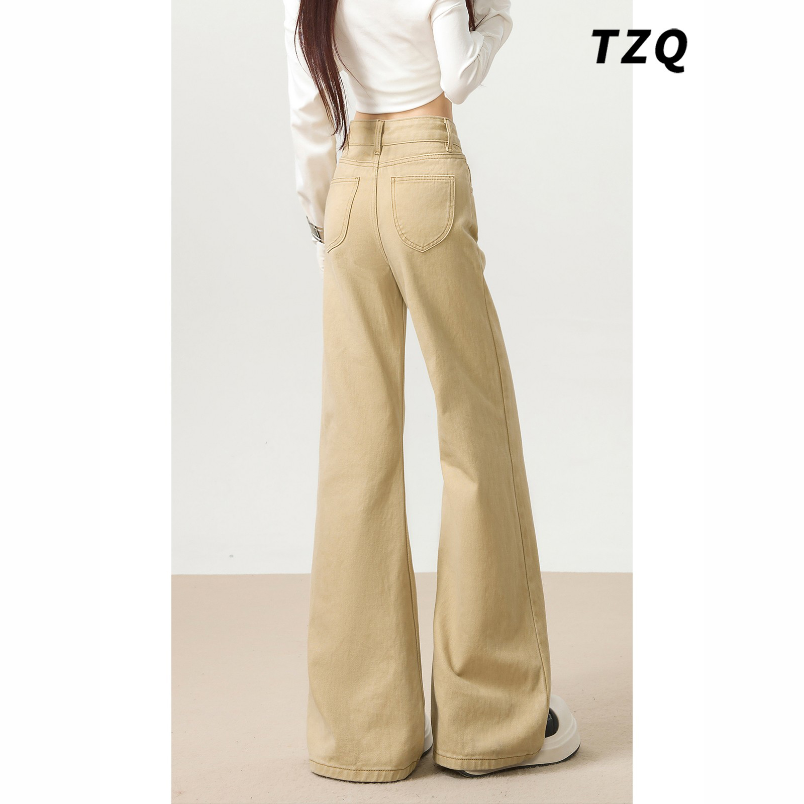 美式卡其色微喇牛仔裤女