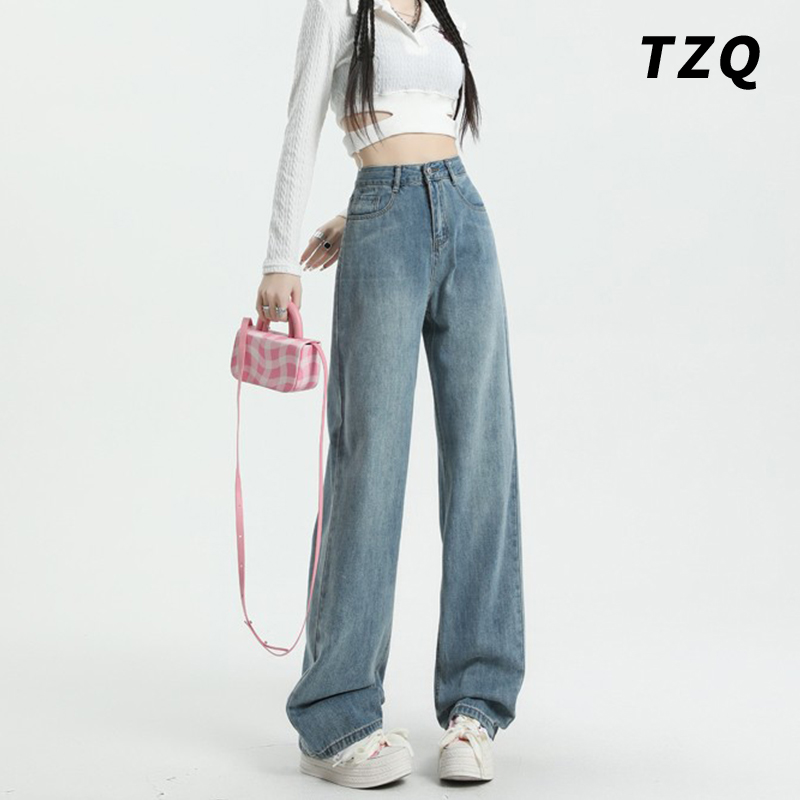 复古直筒牛仔裤女2025新款秋冬高腰宽松显瘦小个子垂感窄版阔腿裤