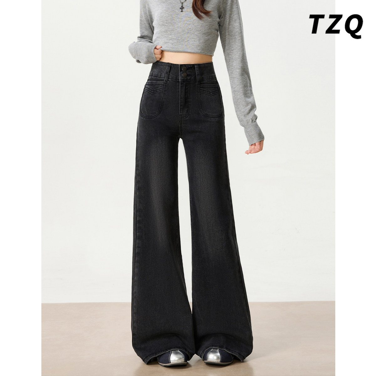 高腰阔腿牛仔裤女2025新款