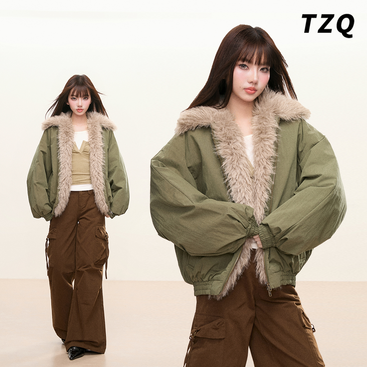 甜美风毛领派克服女冬季保暖