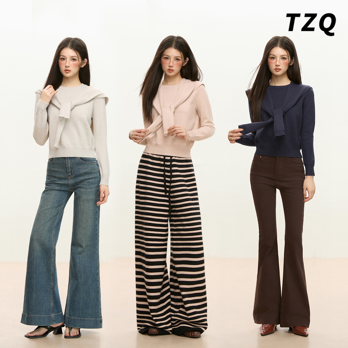 海军领披肩系带内搭毛衣针织衫女