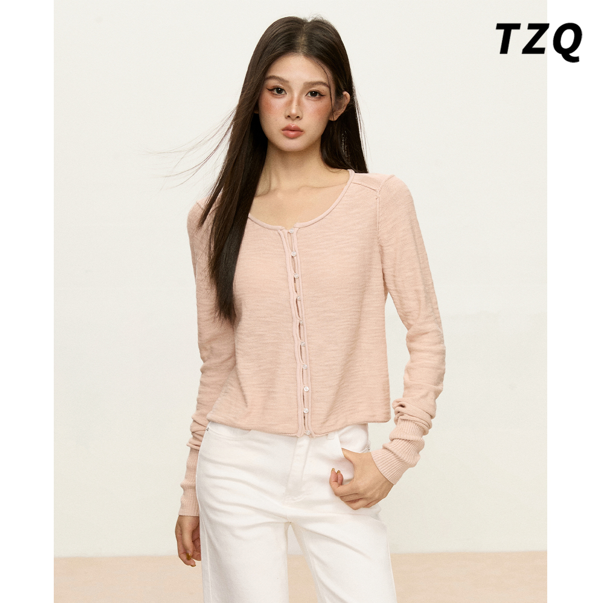 温柔优雅风圆领针织开衫女