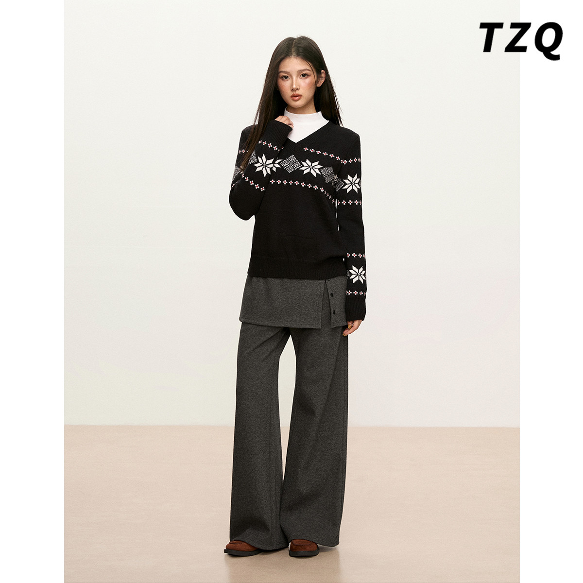 韩版复古费尔岛V领针织衫