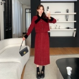 2025冬季新款现货时髦穿搭毛呢加厚套装配蝴蝶结#25205-P205-K308，女装套装/套裙，唛多