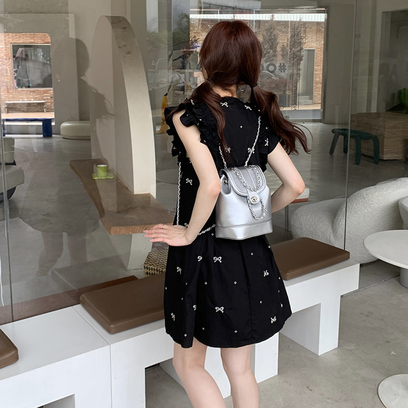 2026年夏季大货数据好刺绣蝴蝶结黑色连衣裙#3100-P105-K158,女装连衣裙,唛多