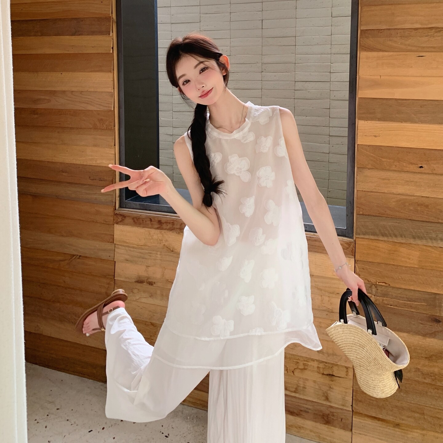 2025夏季新款风套装白色上衣+裤子#25137-p155-k228,女装套装/套裙,唛多