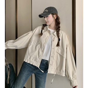 独特漂亮米白色工装皮衣短外套女春秋2025新款超好看酷飒夹克上衣图片